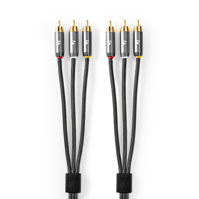 Nedis Composite Video Cable - 3x RCA Male, 3x RCA Male, Gold Plated, Anthracite / Gun Metal Grey - Cover Window Box