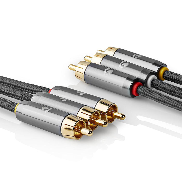 Nedis Composite Video Cable - 3x RCA Male, 3x RCA Male, Gold Plated, Anthracite / Gun Metal Grey - Cover Window Box