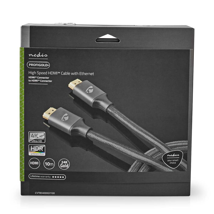 Nedis High Speed HDMI Cable with Ethernet - HDMI Connector, HDMI Connector, 4K@30Hz, Gun Metal Grey - Cover Box