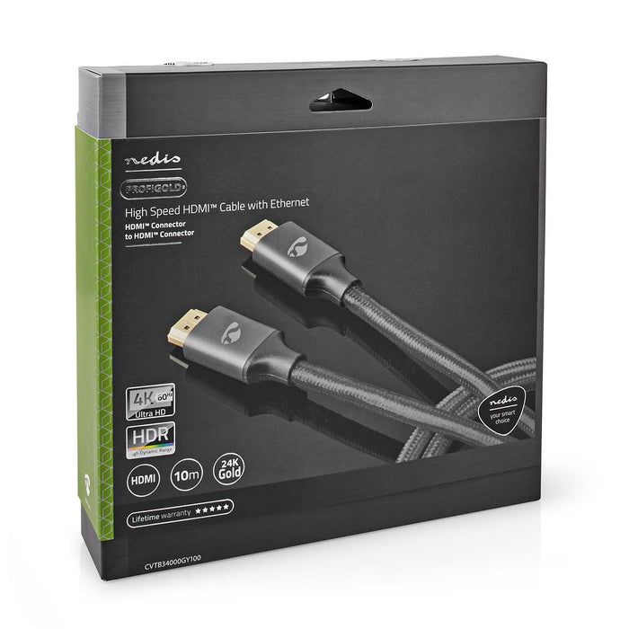 Nedis High Speed HDMI Cable with Ethernet - HDMI Connector, HDMI Connector, 4K@30Hz, Gun Metal Grey - Cover Box