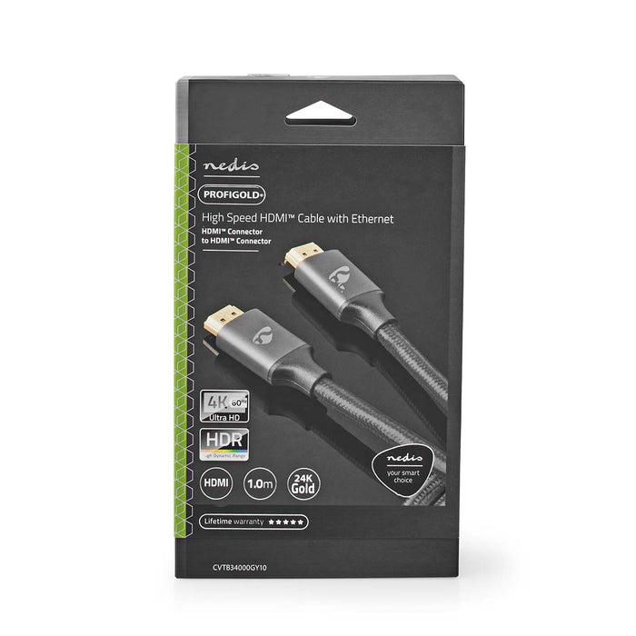 Nedis High Speed HDMI Cable with Ethernet - HDMI Connector, HDMI Connector, 4K@60Hz, Grey / Gun Metal Grey - Cover Window Box