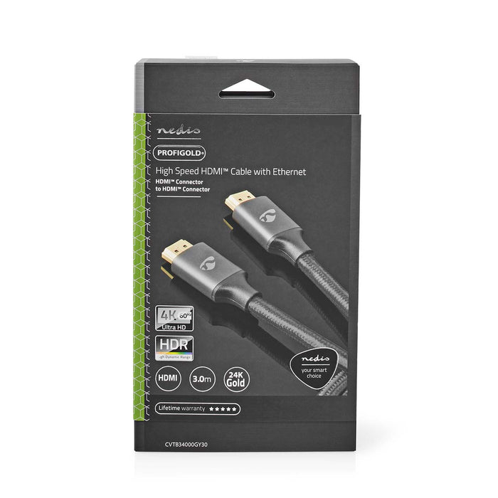 Nedis High Speed HDMI Cable with Ethernet - HDMI Connector, HDMI Connector, 4K@60Hz, Gun Metal Grey - Cover Window Box