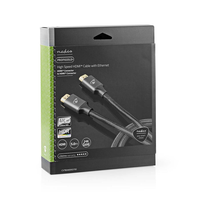 Nedis High Speed HDMI Cable with Ethernet - HDMI Connector, HDMI Connector, 4K@60Hz, Grey / Gun Metal Grey - Cover Window Box