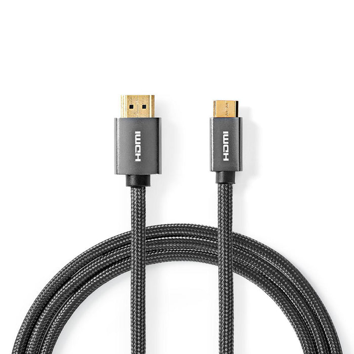 Nedis High Speed HDMI Cable with Ethernet - HDMI Connector, HDMI Mini Connector, 4K@60Hz, Anthracite / Gun Metal Grey - Cover Window Box