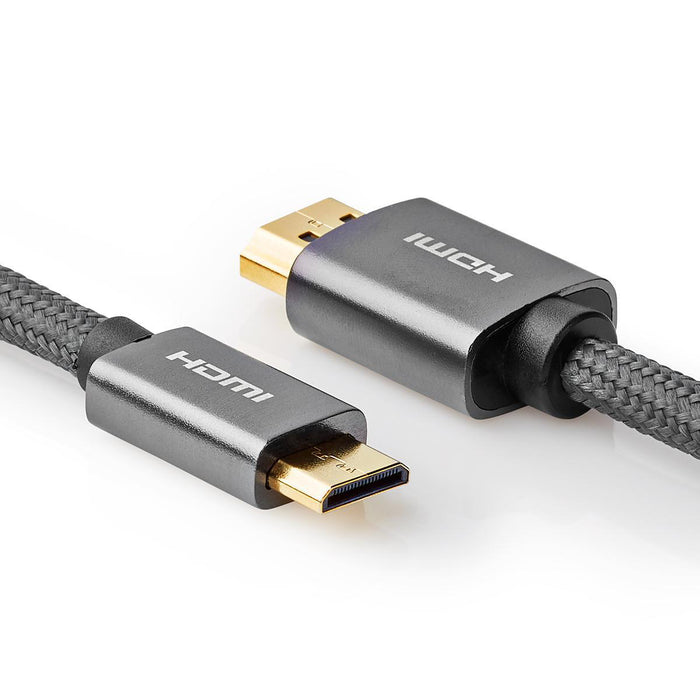 Nedis High Speed HDMI Cable with Ethernet - HDMI Connector, HDMI Mini Connector, 4K@60Hz, Anthracite / Gun Metal Grey - Cover Window Box