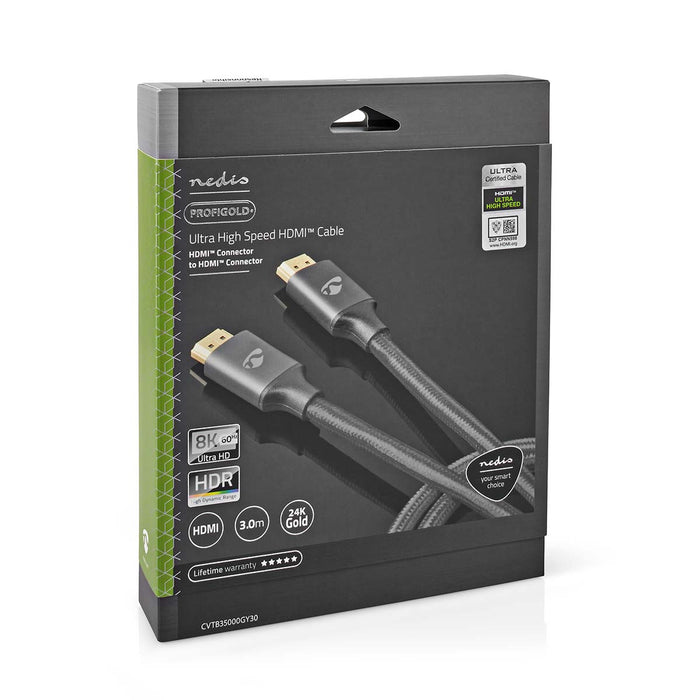 Nedis Ultra High Speed HDMI Cable - HDMI Connector, HDMI Connector, 8K@60Hz, Gun Metal Grey - Cover Box