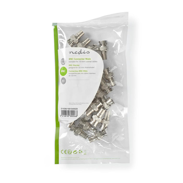 Nedis BNC Connector - Straight, Male, Nickel Plated, 25 pcs - Polybag