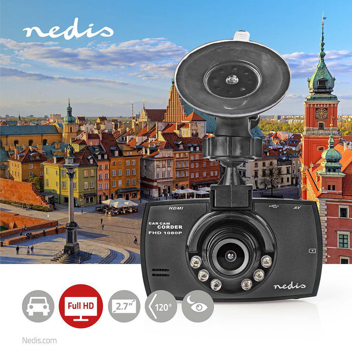 Nedis Dash Cam - 1080p@30fps, 12.0 MPixel, 2.7", Motion detection - Dark Grey