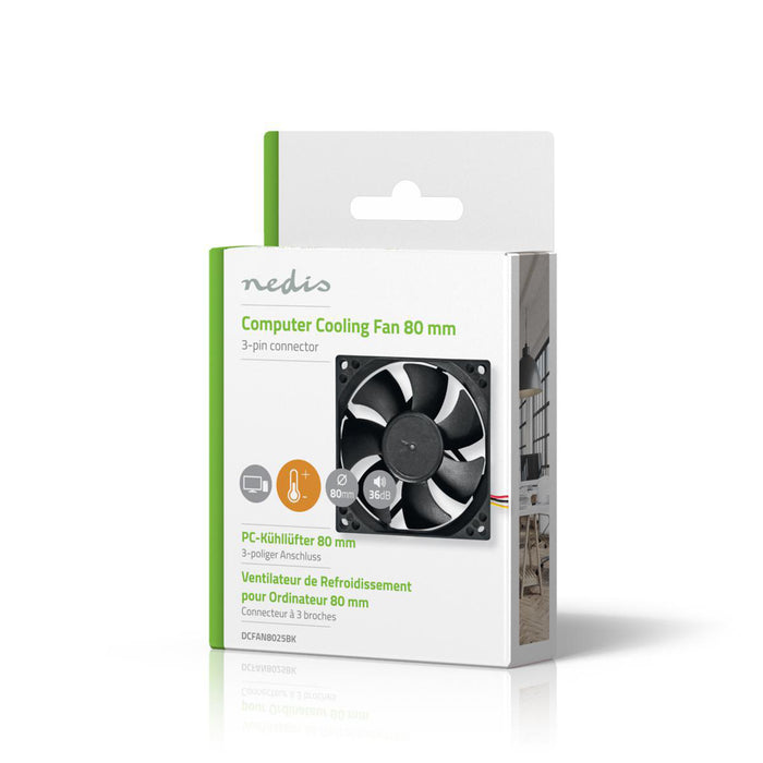 Nedis DC Fan - DC, Fan size: 80 mm, 3-Pin, 35.6 dBA - Black