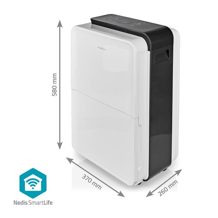 Nedis SmartLife Dehumidifier - Wi-Fi, 30 l/Day, Dehumidification / Continuous / Max+ / Dry laundry / Ventilation, Adjustable hygrostat - 210 m³/h