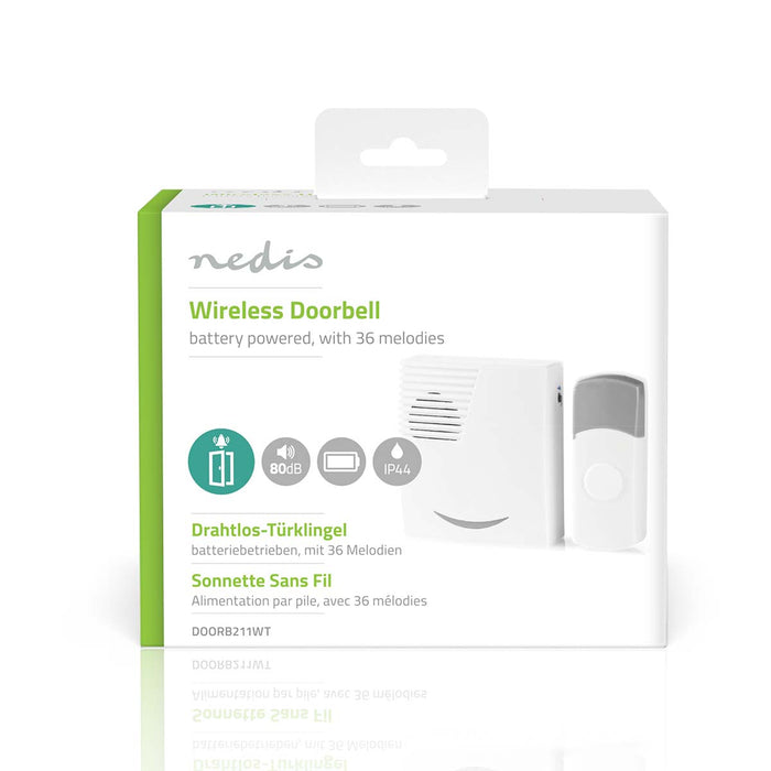 Nedis Wireless Doorbell Set - Battery Powered, 3 V DC, 1x CR2032, 1 Receiver - Grey / White