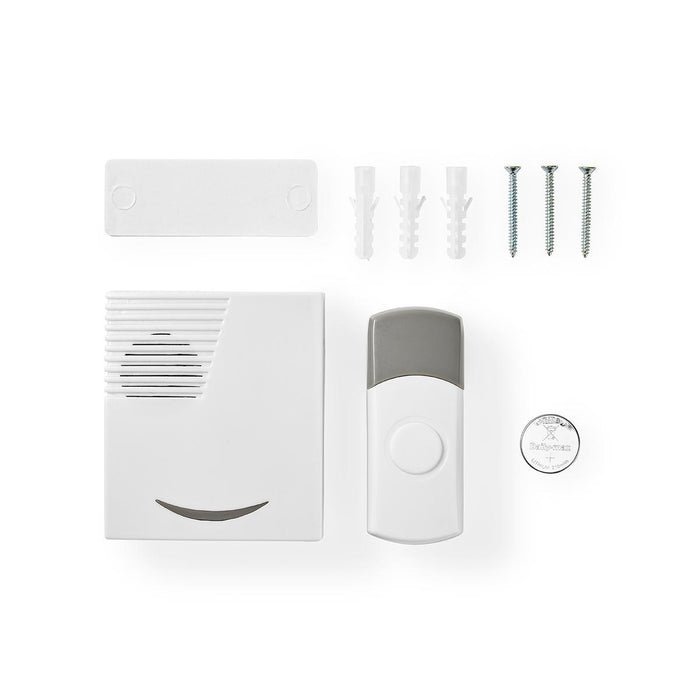 Nedis Wireless Doorbell Set - Battery Powered, 3 V DC, 1x CR2032, 1 Receiver - Grey / White