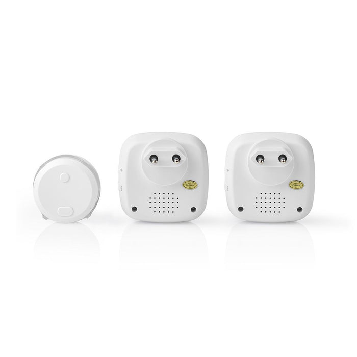 Nedis Wireless Doorbell Set - Mains Powered, 220 - 240 V AC 50 Hz, 1x CR2032, 2 Receivers - White