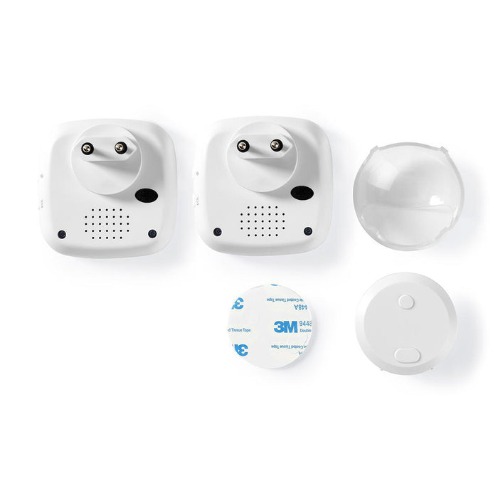 Nedis Wireless Doorbell Set - Mains Powered, 220 - 240 V AC 50 Hz, 1x CR2032, 2 Receivers - White