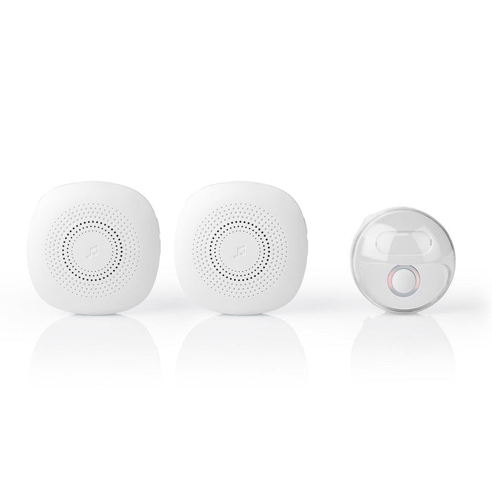 Nedis Wireless Doorbell Set - Mains Powered, 220 - 240 V AC 50 Hz, 1x CR2032, 2 Receivers - White