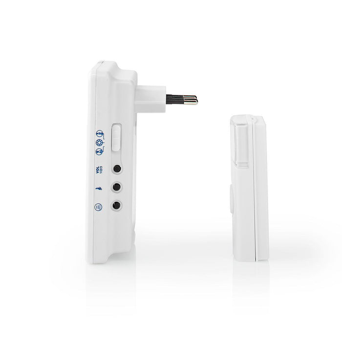 Nedis Wireless Doorbell Set - Mains Powered, 220 - 240 V AC 50 Hz, 1x CR2032, 1 Receiver - White