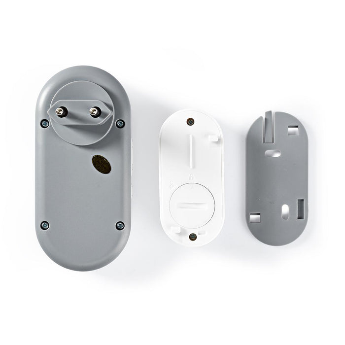 Nedis Wireless Doorbell Set - Mains Powered, 220 - 240 V AC 50 Hz, 1x CR2032, 1 Receiver - Grey / White