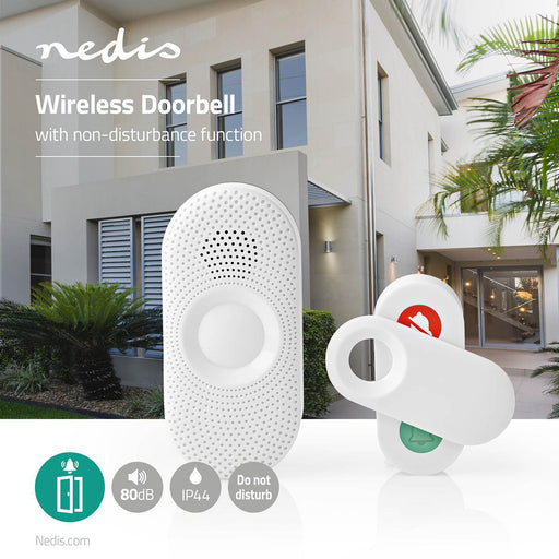 Nedis Wireless Doorbell Set - Mains Powered, 220 - 240 V AC 50 Hz, 1x CR2032, 1 Receiver - Grey / White