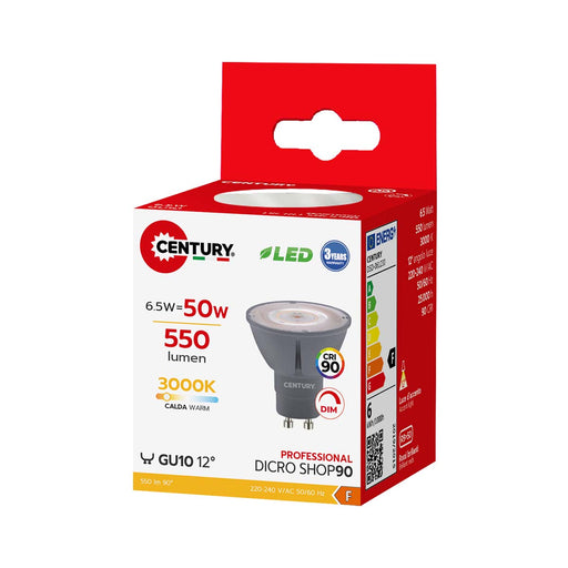 Century LED Lamp GU10 Faretto Spotlight Dicro Shop 90 12° 6.5 W (50W ALO) 500 lm 3000K