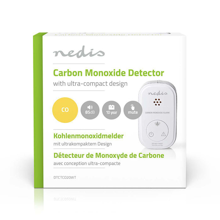 Nedis Carbon Monoxide Alarm - Battery Powered, Battery life up to: 1 year, With pause button, 85 dB - White