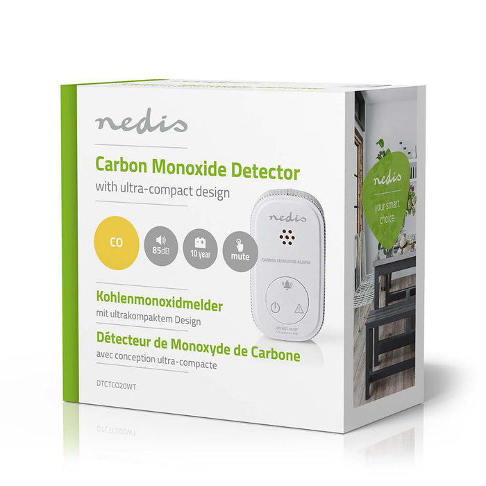 Nedis Carbon Monoxide Alarm - Battery Powered, Battery life up to: 1 year, With pause button, 85 dB - White