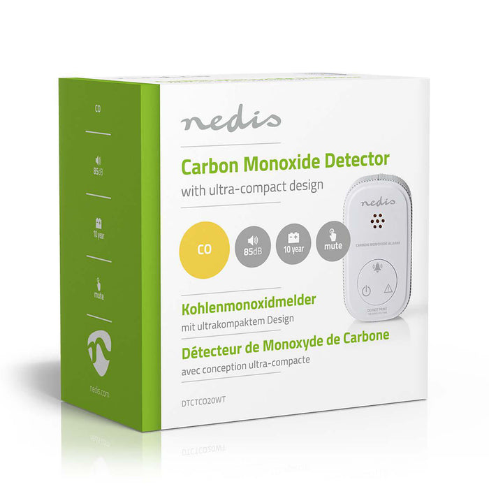 Nedis Carbon Monoxide Alarm - Battery Powered, Battery life up to: 1 year, With pause button, 85 dB - White