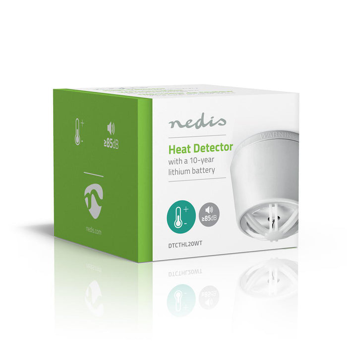 Nedis Heat Alarm - Battery Powered, Battery life up to: 10 year, With test button, ABS - White