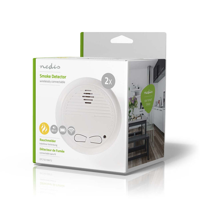 Nedis Smoke Alarm - Battery Powered, Battery life up to: 1 year, Linkable, ABS - White