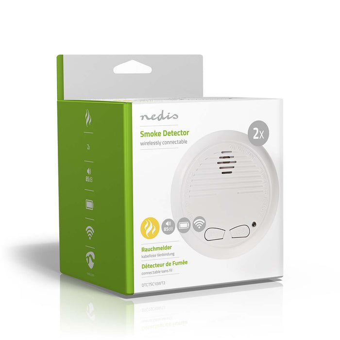 Nedis Smoke Alarm - Battery Powered, Battery life up to: 1 year, Linkable, ABS - White