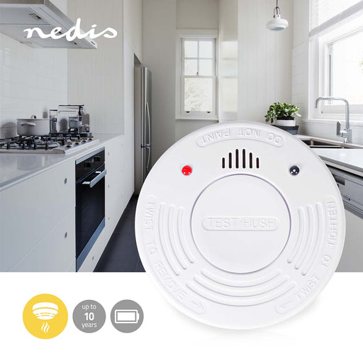 Nedis Smoke Alarm - Battery Powered, Battery life up to: 10 year, EN 14604, ABS - White