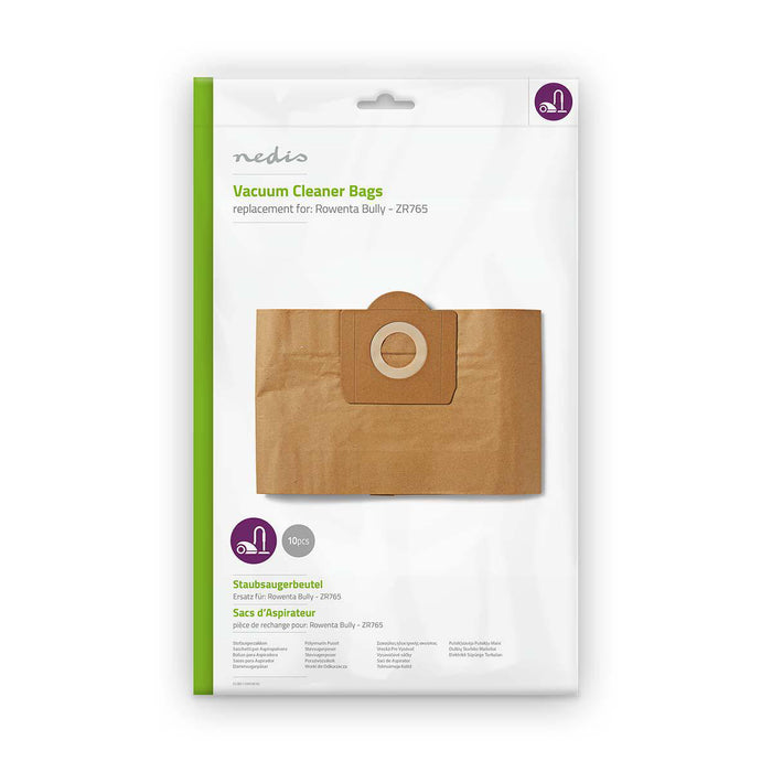 Nedis Vacuum Cleaner Bag - 10 pcs, Paper, Most sold for: Rowenta Bully - ZR765, Most sold for: Rowenta Bully - ZR765 - Brown