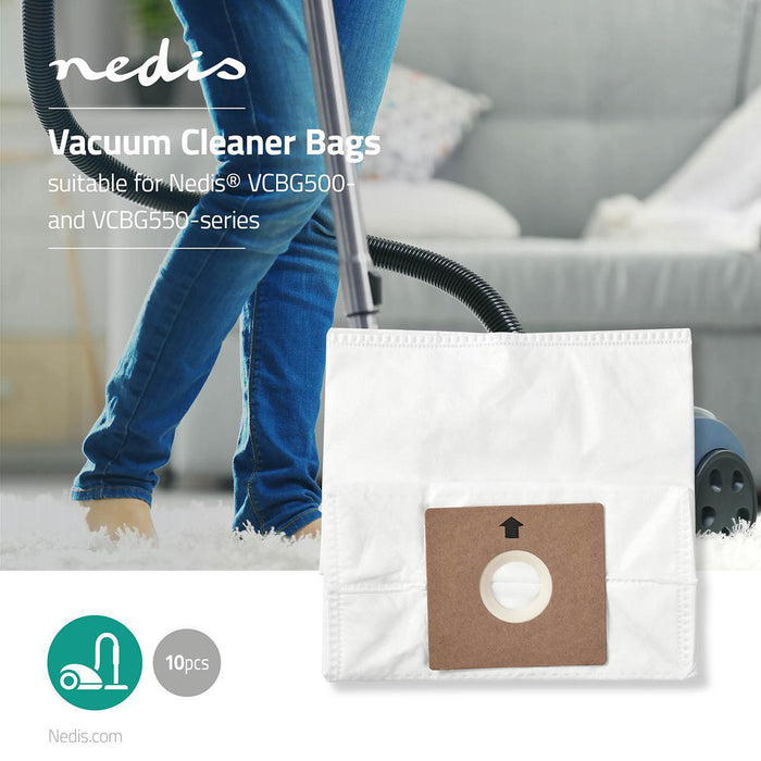 Nedis Vacuum Cleaner Bag - 10 pcs, Synthetic, Most sold for: Nedis® VCBG500 / VCBG550-Series, Most sold for: Nedis® VCBG500 / VCBG550-Series - White