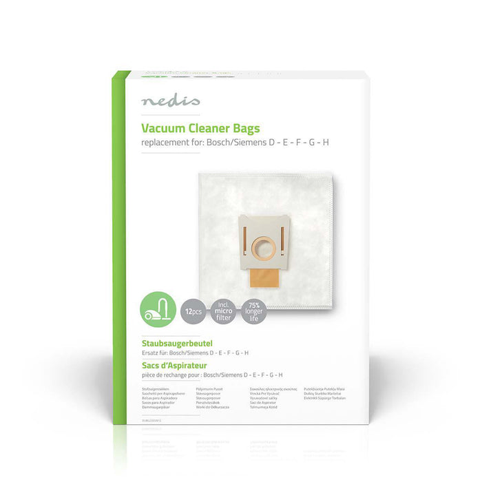 Nedis Vacuum Cleaner Bag - 12 pcs, Synthetic, Most sold for: Bosch / Siemens, Most sold for: Bosch / Siemens - White