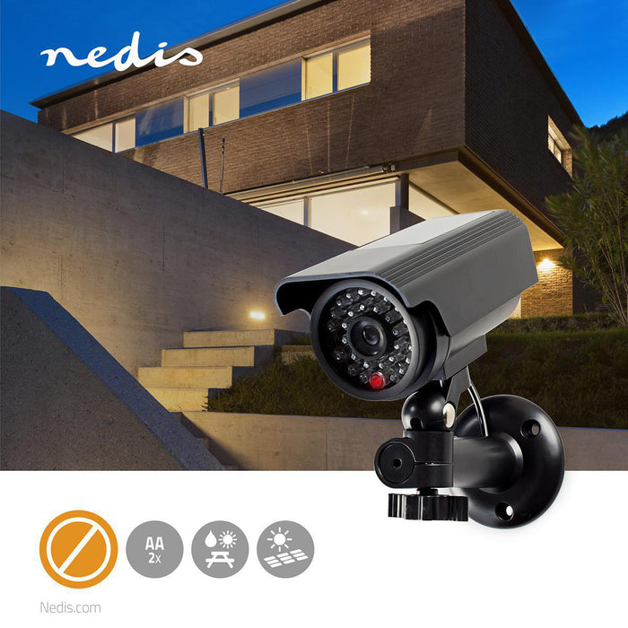 Nedis Dummy Security Camera - Bullet, IP44, Battery Powered / Solar Powered, Including wall mount - Black