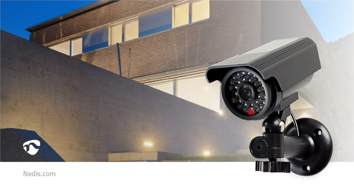 Nedis Dummy Security Camera - Bullet, IP44, Battery Powered / Solar Powered, Including wall mount - Black