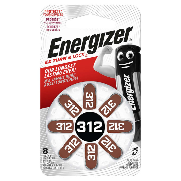 Energizer Zinc-Air Battery PR41 - 1.4 V DC, 184 mAh, 8-Blister, Hearing Aid - Silver