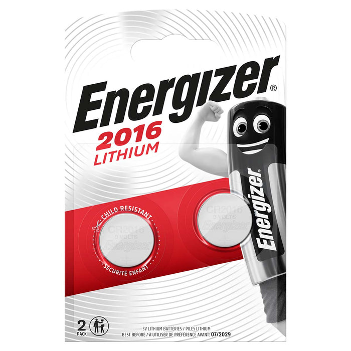 Energizer Lithium Button Cell Battery CR2016 - 3 V DC, 100 mAh, 2-Blister, 2-Blister - Silver