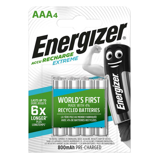 Energizer Rechargeable NiMH Battery AAA - 1.2 V DC, 800 mAh, Precharged, Precharged - 4-Blister