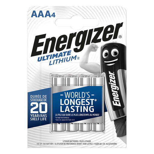 Energizer Lithium Battery AAA - 1.5 V DC, 1250 mAh, 4-Blister, 4-Blister - Silver