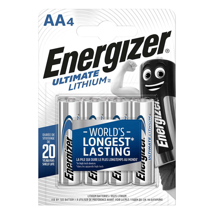 Energizer Lithium Battery AA - 1.5 V DC, 3000 mAh, 4-Blister, 4-Blister - Silver