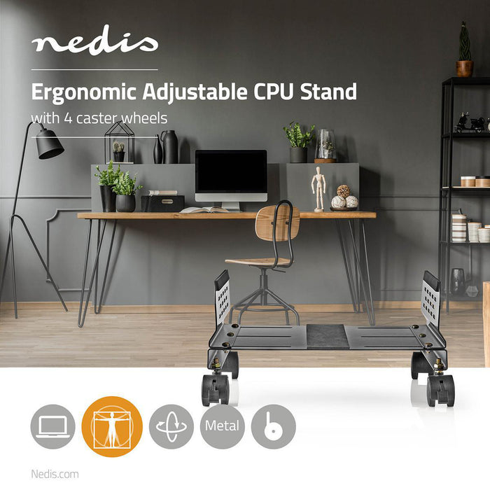 Nedis Computer Trolley - Adjustable Width / Full Motion, 13 - 25 cm, 25 kg, Metal / Plastic - Black