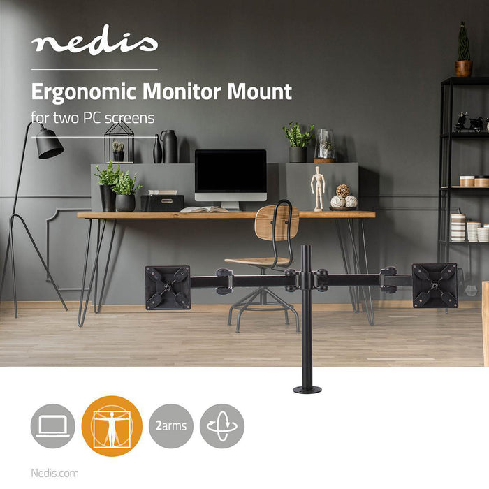 Nedis Desk Monitor Mount - 2 Screen(s), 14-24", 75x75 / 100x100, 75x75 / 100x100 - Full Motion