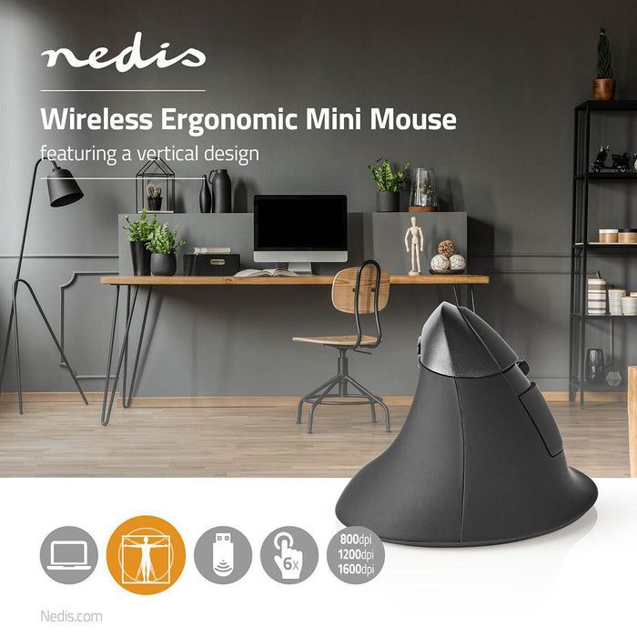 Nedis Mouse - Wireless, 800 / 1200 / 1600 dpi, Adjustable DPI, Programmable buttons - Right-Handed