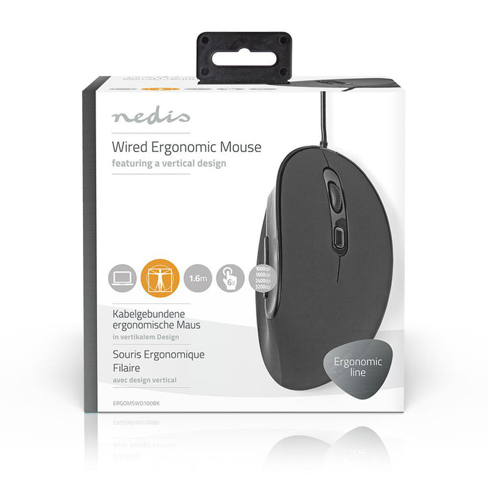 Nedis Wired Mouse - DPI: 1200 / 1800 / 2400 / 3600 dpi, Adjustable DPI, Number of buttons: 6, Right-Handed - 1.60 m