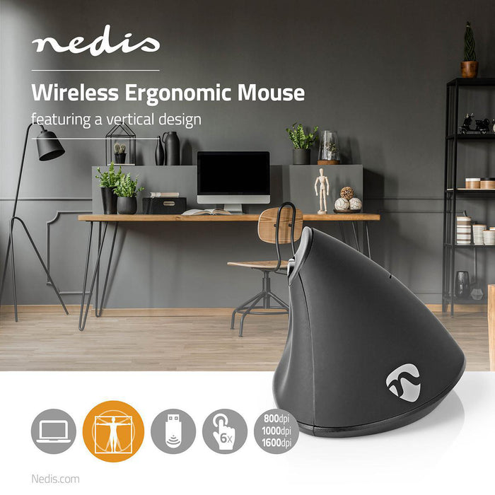 Nedis Mouse - Wireless, 800 / 1000 / 1600 dpi, Adjustable DPI, Number of buttons: 6 - Right-Handed