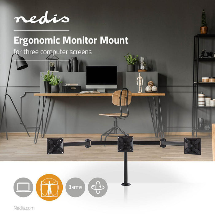 Nedis Desk Monitor Mount - 3 Screen(s), 14-24", 75x75 / 100x100, 75x75 / 100x100 - Full Motion