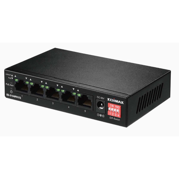 Edimax Long Range 5-Port Fast Ethernet Switch with 4 PoE+ Ports & DIP Switch