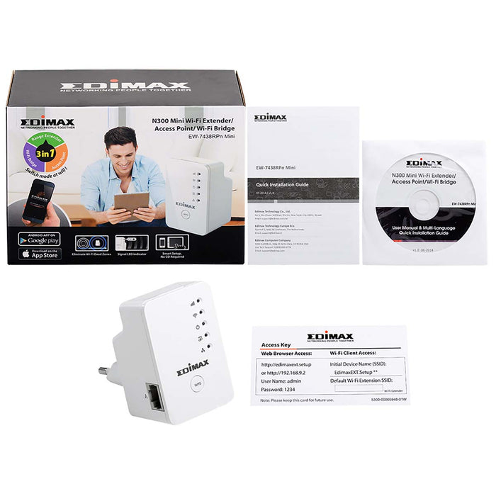 Edimax N300 Mini Wi-Fi Extender/Access Point/Wi-Fi Bridge White