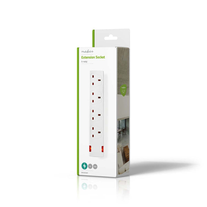 Nedis Extension Socket - Type G, 4-Way, 1.50 m, H05VV-F 3G1.5mm² - White