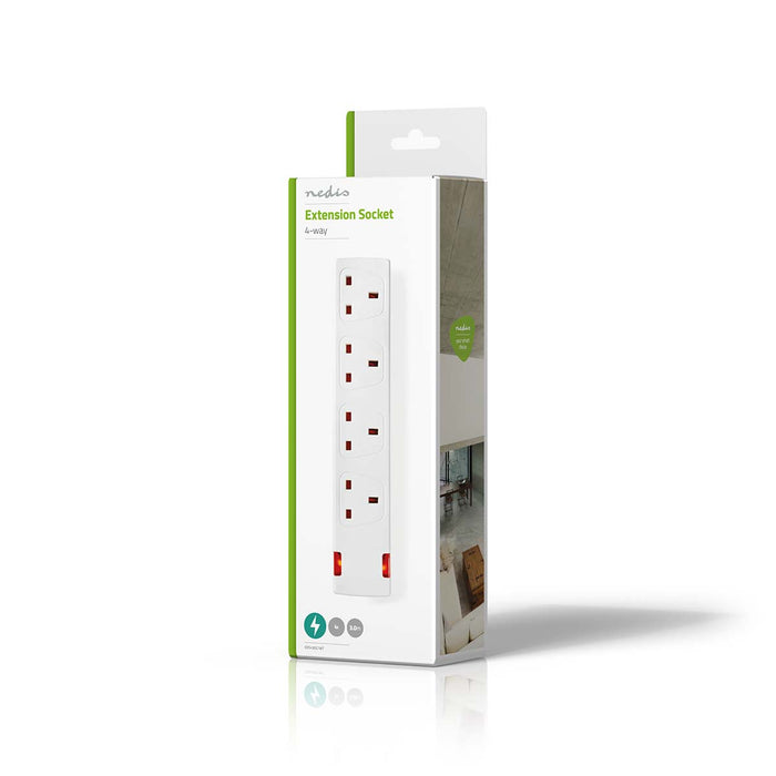 Nedis Extension Socket - Type G, 4-Way, 3.00 m, H05VV-F 3G1.5mm² - White